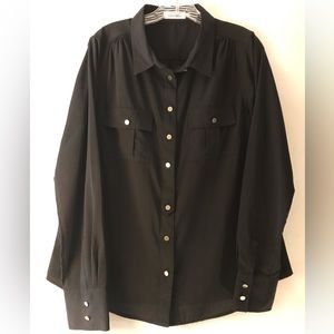 Stylish Calvin Klein Black Button Down Blouse, Size: L